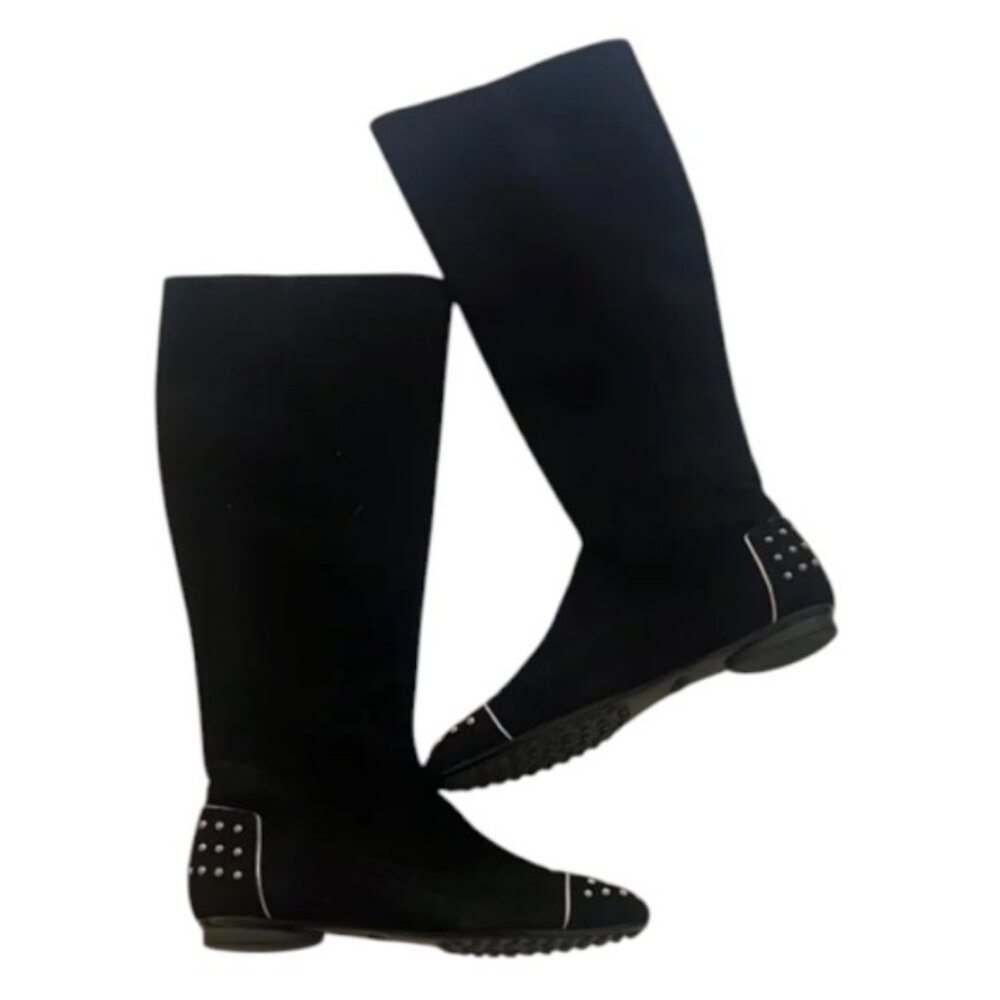 Tod's Gommino black suede flat high boots size 36.5
